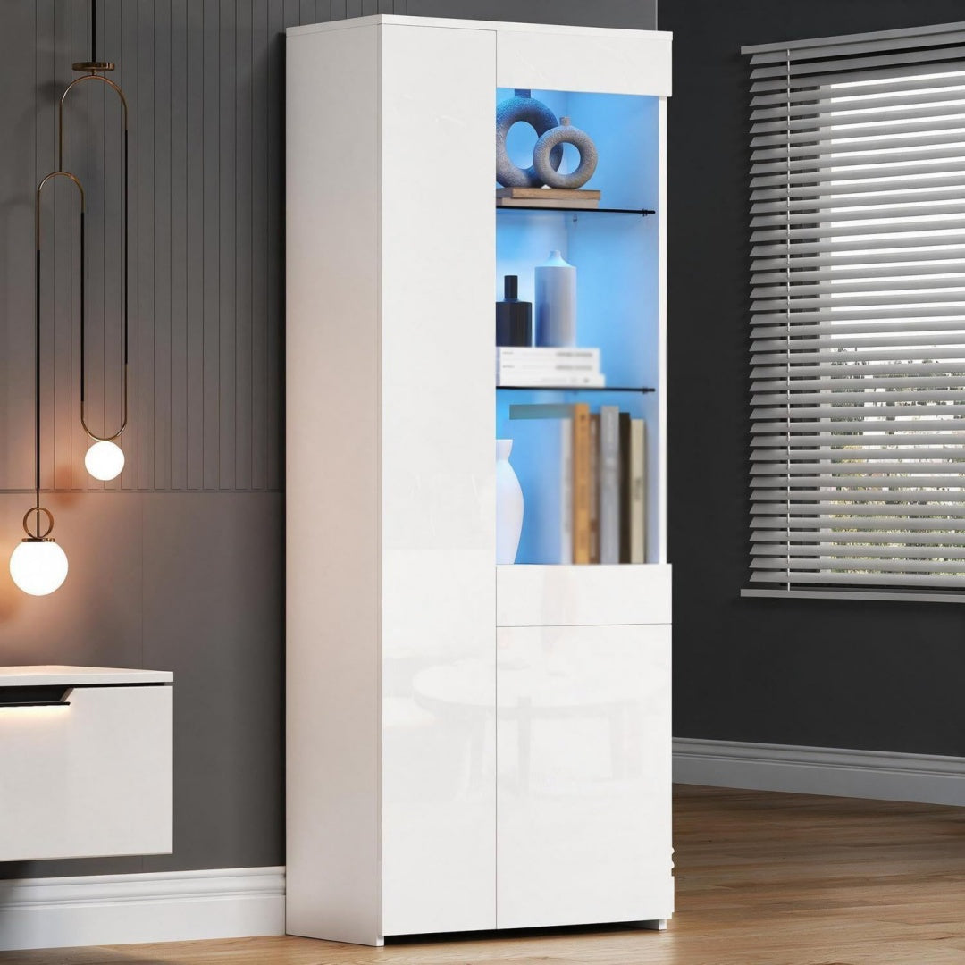 Vitrine d'exposition gris bois ingenierie 70 cm, rangement design moderne