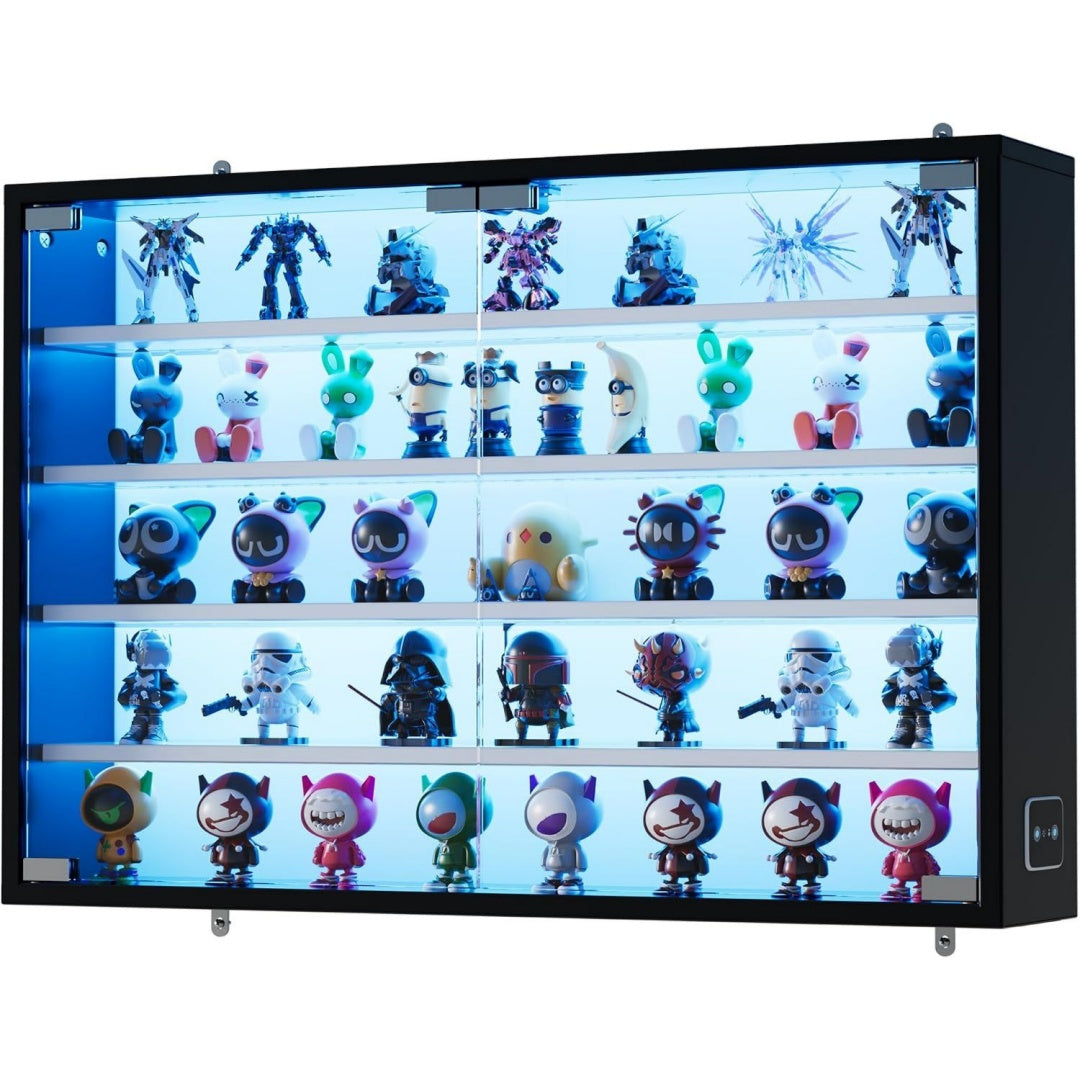 Vitrine bleu en verre avec eclairage LED