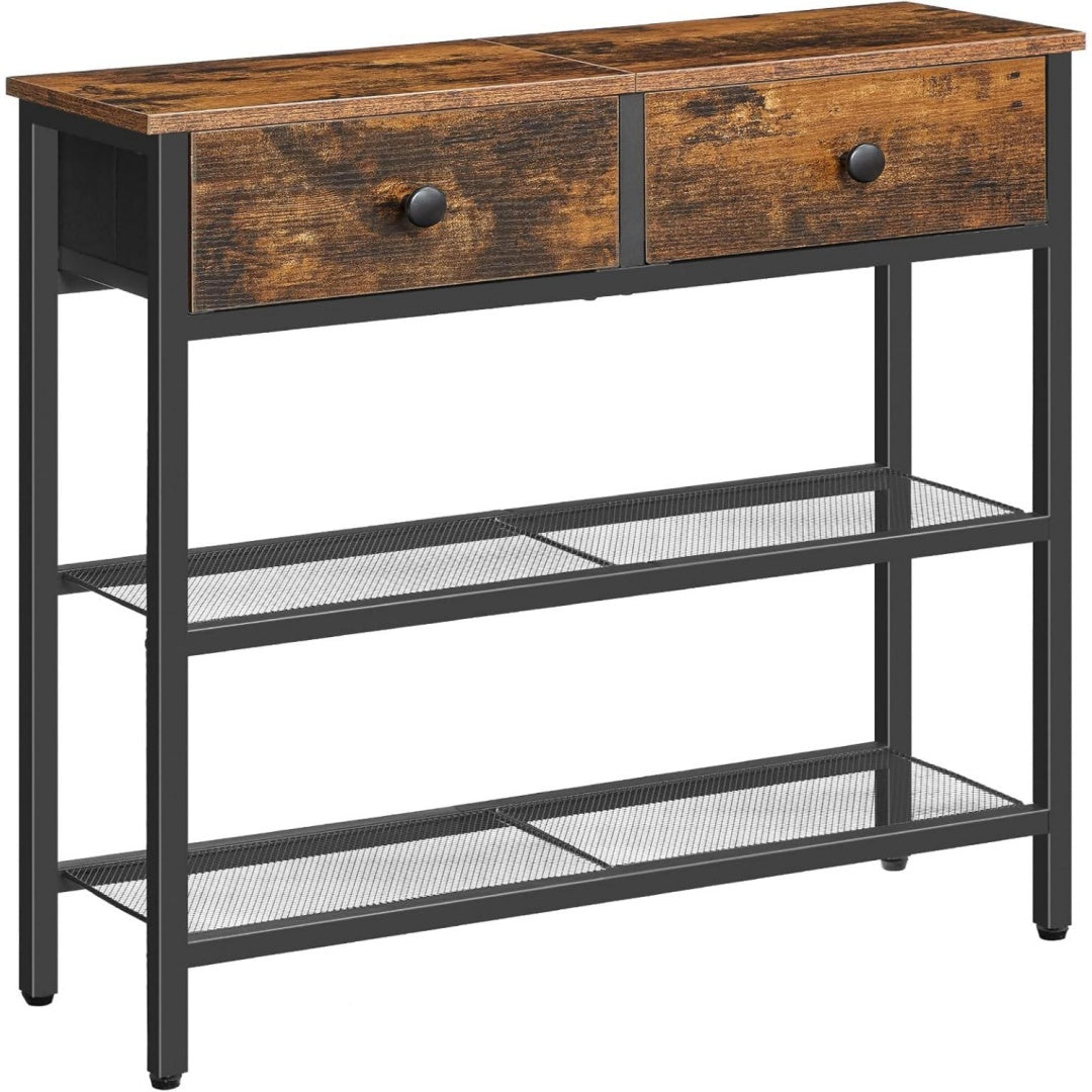 Table console gris fonce bois ingenierie 75 cm, rangement style industriel