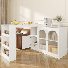 Bar mobile beige metal 180 cm, rangement design moderne