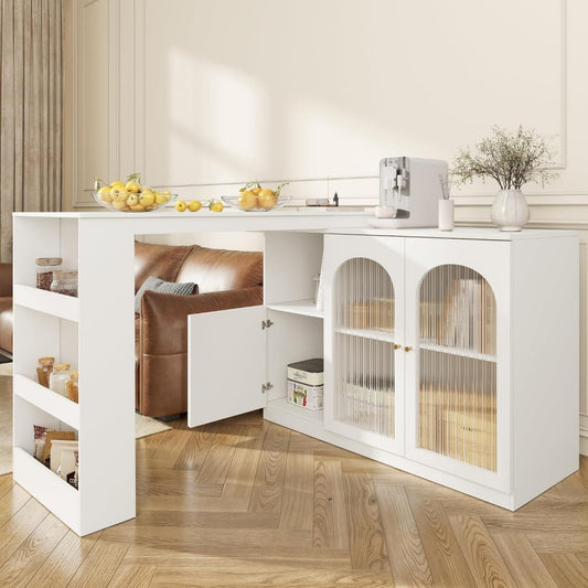Bar mobile beige metal 180 cm, rangement design moderne