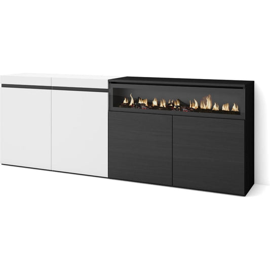 Buffet gris fonctionnel cheminee electrique 4 portes