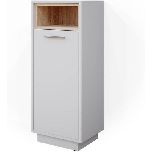 Meuble colonne gris en chene et panneau de particules