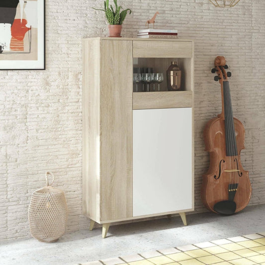 Vaisselier haut gris clair en bois, pratique et pratique