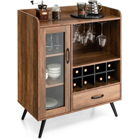 Enfilade aspect naturel marron 5 etageres, verre durable