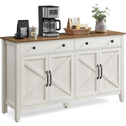 Enfilade gris clair acier 140 cm, rangement finition rustique
