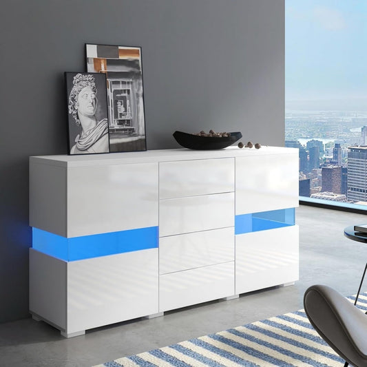 Buffet avec 2 portes gris, avec eclairage LED