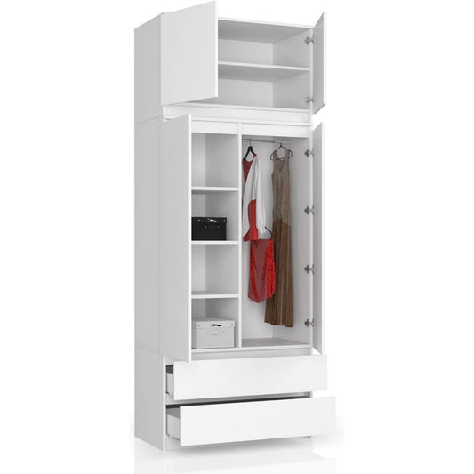 Armoire pour chambre d'enfant 2 tiroirs et 4 portes gris clair