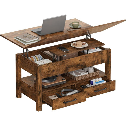 Table basse relevable marron, esprit rustique 100 x 50, 5 x 53