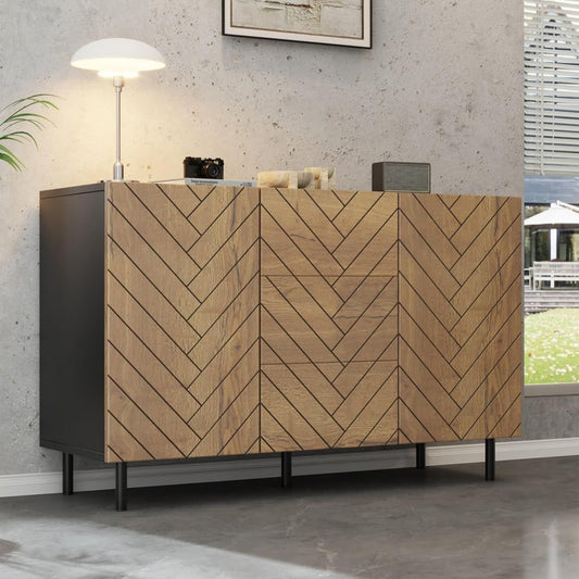 Enfilade style contemporain marron charge renforcee, a 2 portes 3 tiroirs