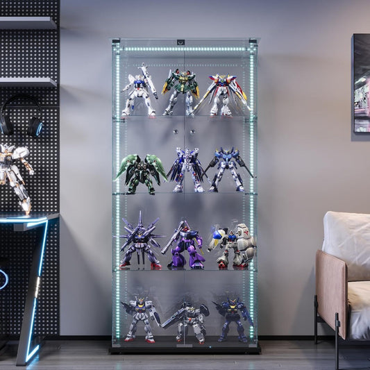 Vitrine gris, verre trempe, 78.5 x 35 x 163 cm, rangement intelligent