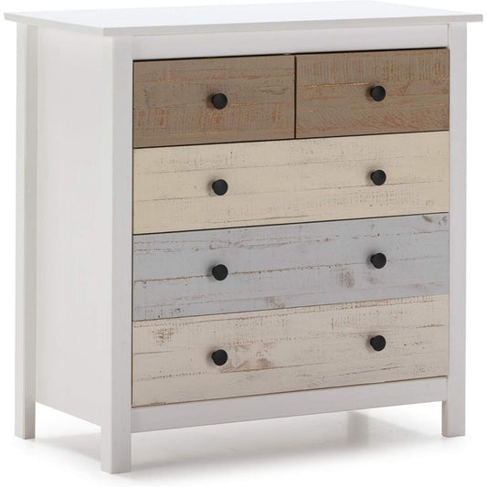 Commode rangement gris clair 5 tiroirs moderne, 79 x 80 x 40 cm