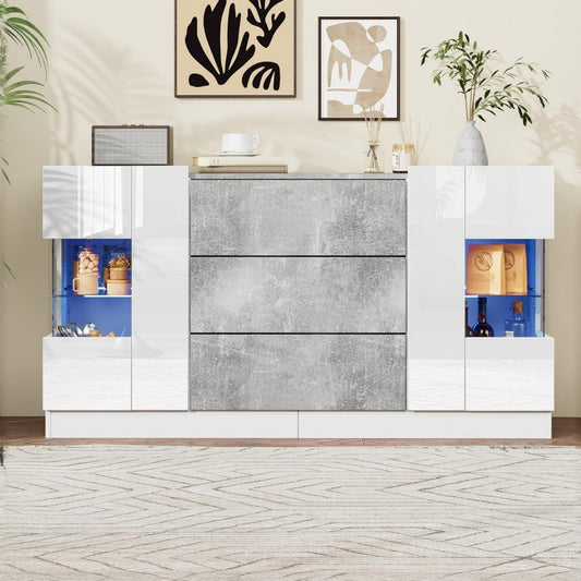 Buffet gris clair en MDF et verre