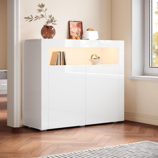 Credence finition rustique en bois ingenierie gris clair a 2 portes