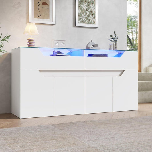 Commode gris clair en verre 2 tiroirs 140 x 40 x 70 cm