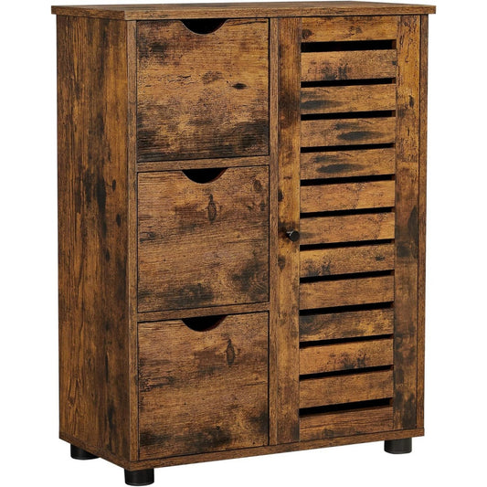 Meuble de rangement finition rustique marron 3 etageres, materiau durable