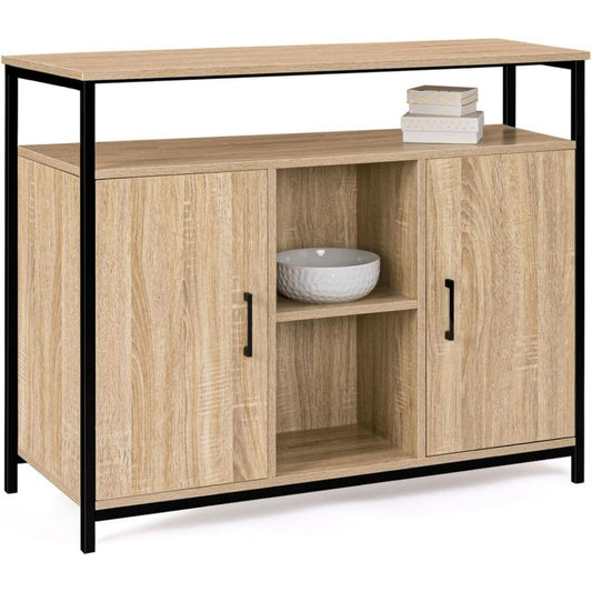 Buffet marron a 2 portes 2 etageres, bois ingenierie et 100 cm