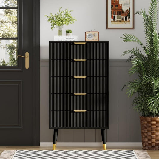 Polyvalent, armoire noir en bois 5 tiroirs